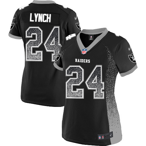 Nike Raiders #24 Marshawn Lynch Black Women's Stitched NFL Elite Drift Fashion Jersey - Click Image to Close